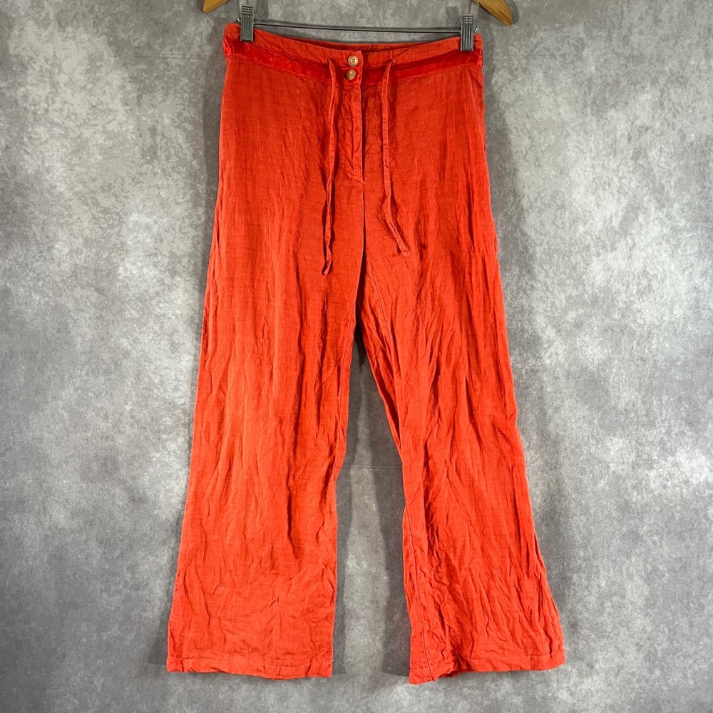 Etro Milano Trousers Women 40 Orange Linen Velvet Trim Wide Leg Italy *See Desc*